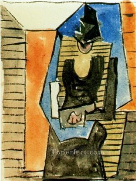 パブロ・ピカソ Painting - 平らな帽子をかぶった座る女性 1945年 パブロ・ピカソ
